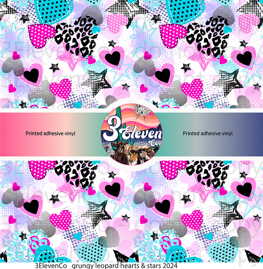 grungy leopard hearts & stars 2024 vinyl sheet