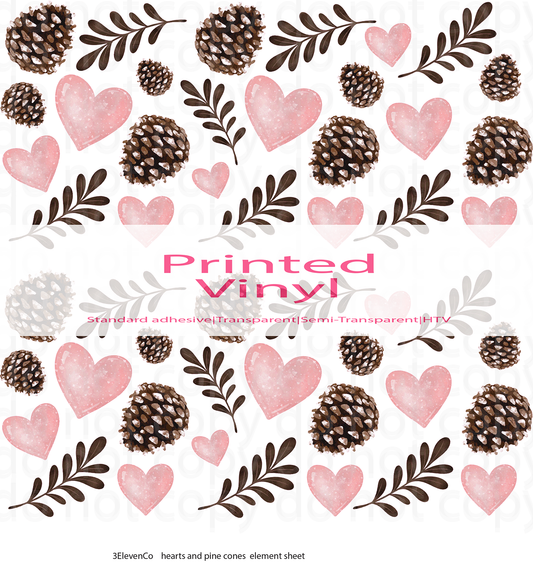 hearts and pine cones element sheet decal