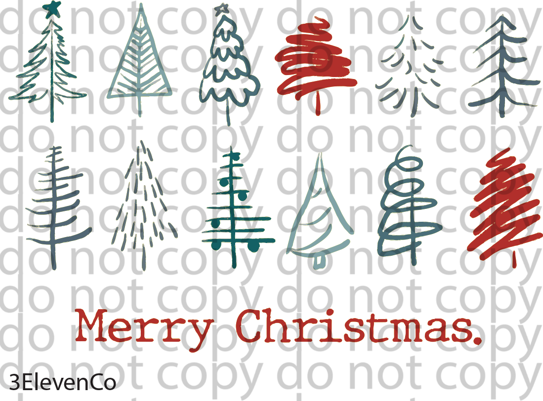 Merry Christmas trees decal or sublimation print