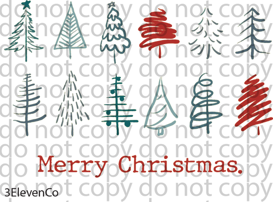 Merry Christmas trees decal or sublimation print