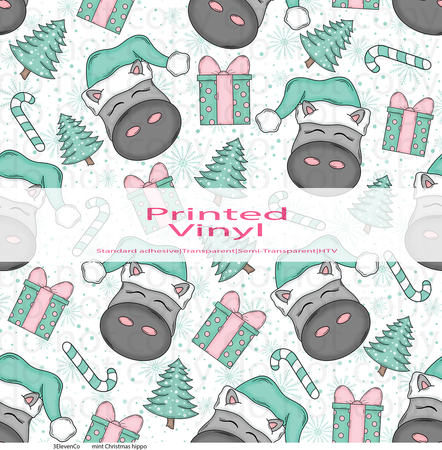 mint Christmas hippo vinyl sheet