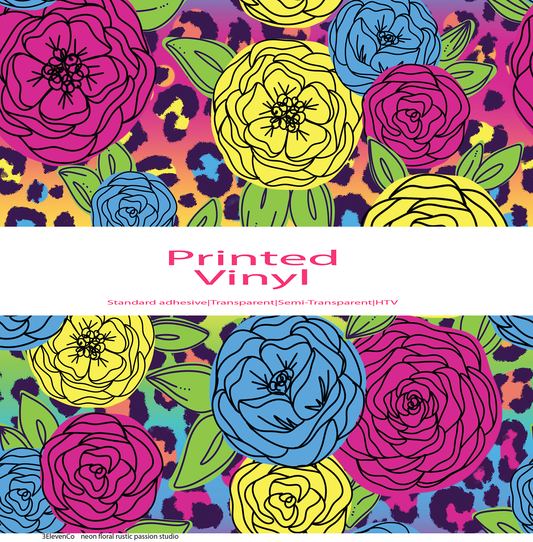 Neon floral leopard by Rustic Passion Studio vinyl sheet