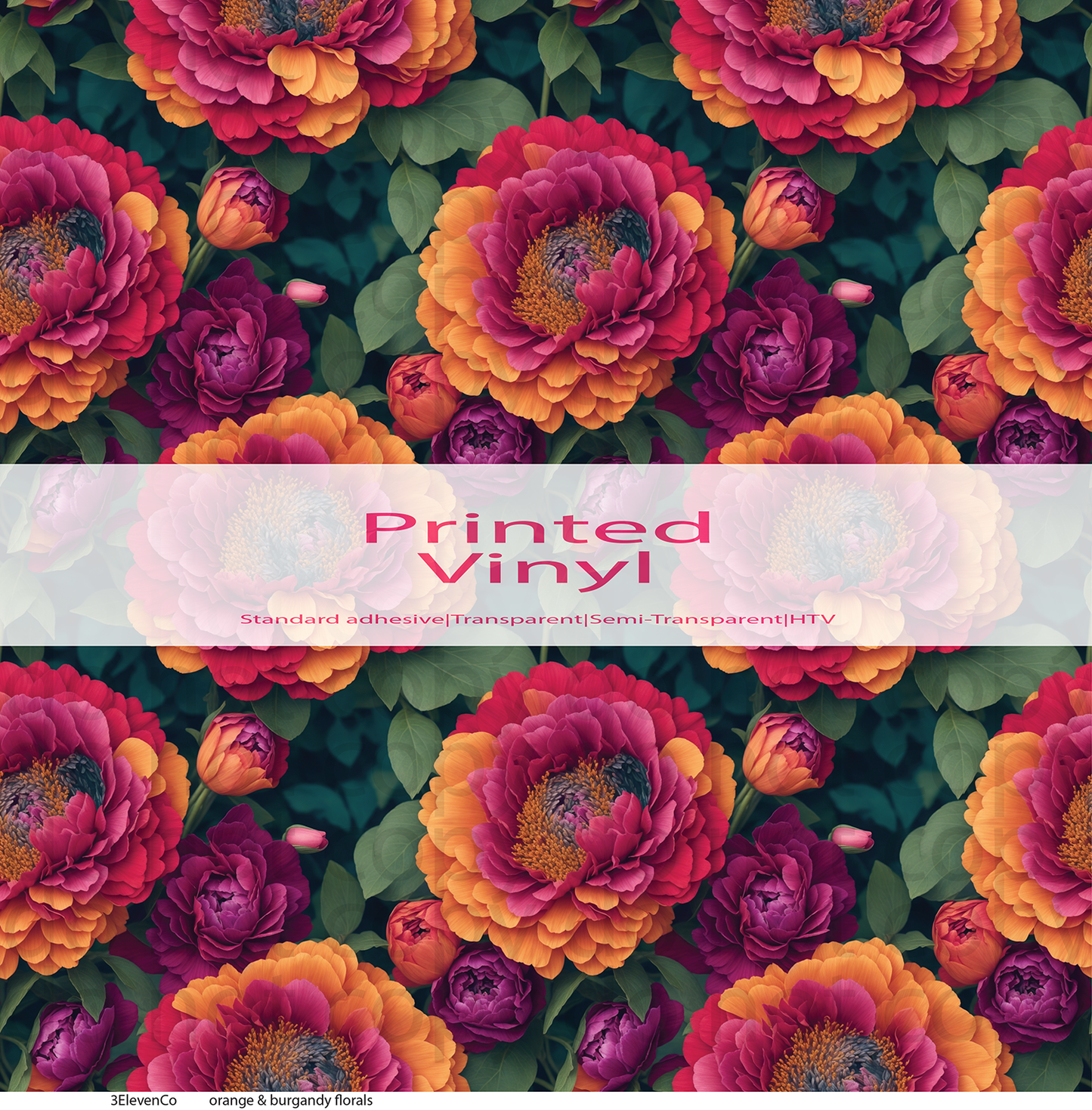 orange & burgandy floral vinyl sheet