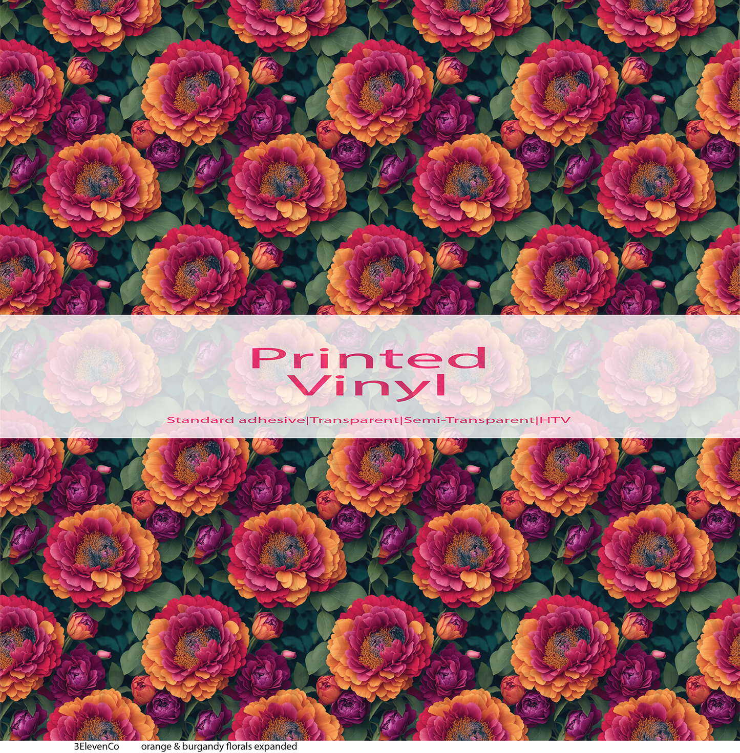 orange & burgandy floral vinyl sheet