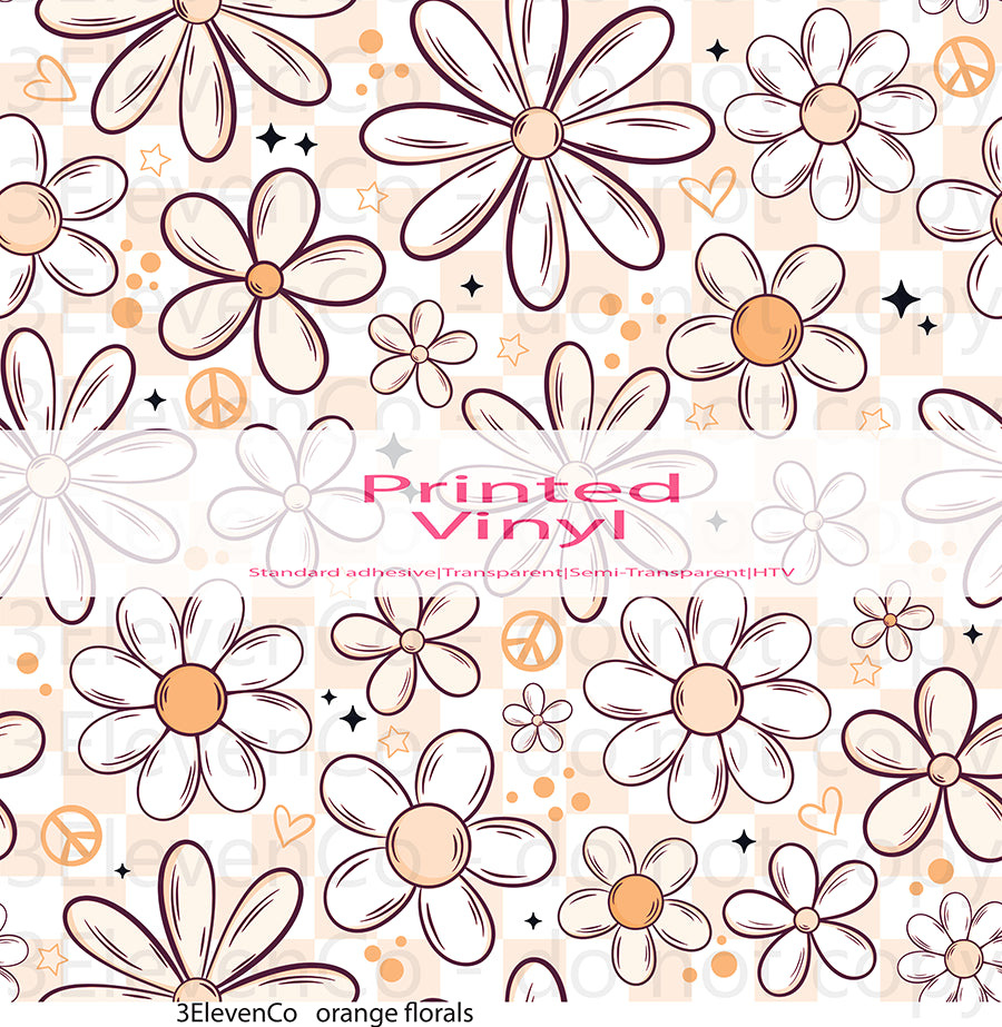 orange florals vinyl sheet