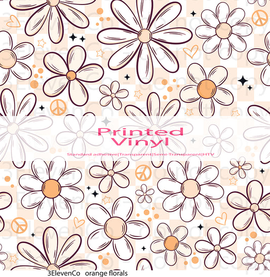 orange florals vinyl sheet