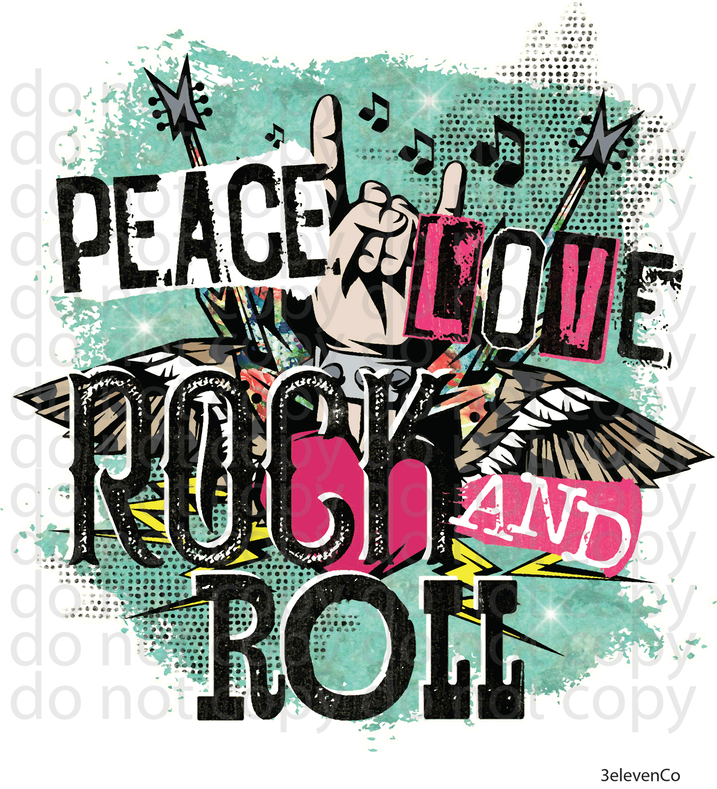 Peace love rock and roll decal