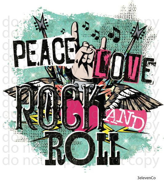 Peace love rock and roll decal