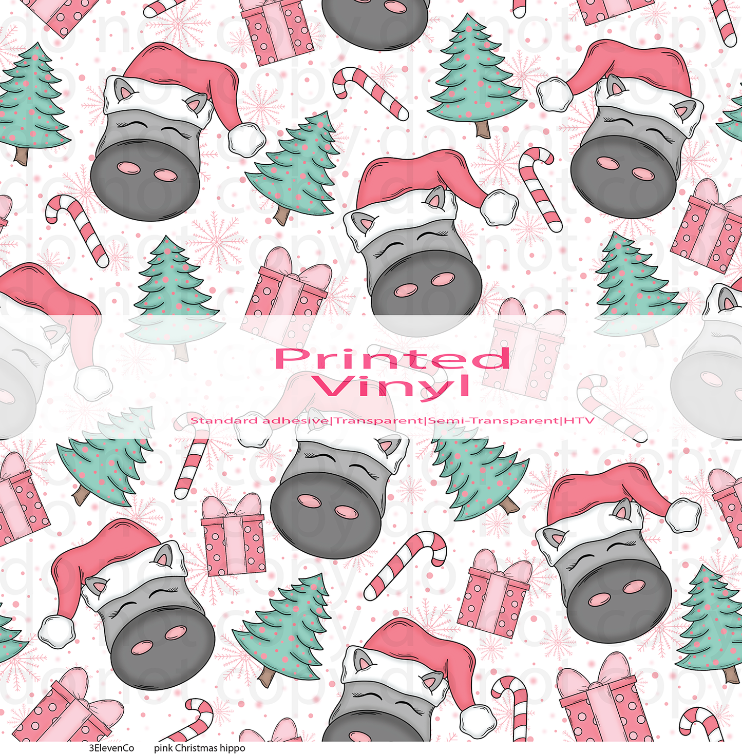 pink Christmas hippo vinyl sheet