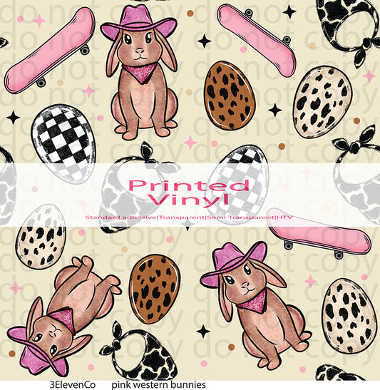 pink western bunnies vinyl sheet