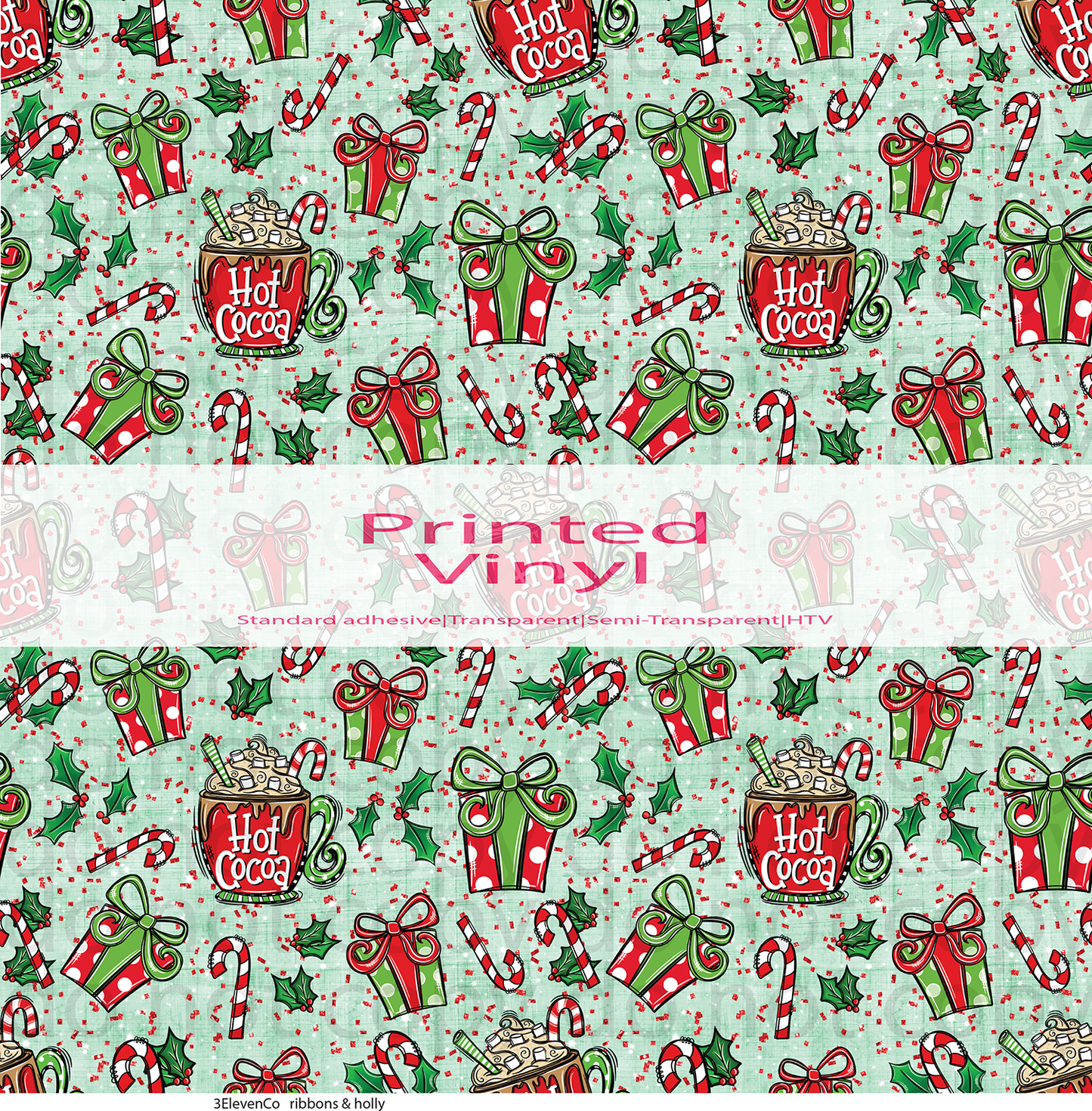 ribbons & holly vinyl sheet