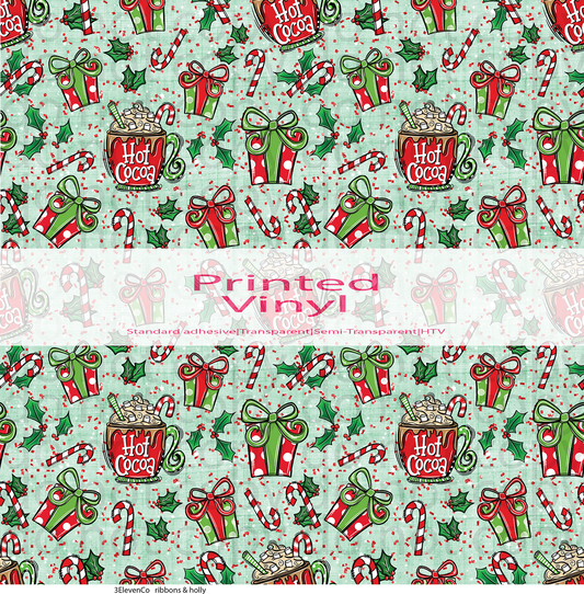 ribbons & holly vinyl sheet