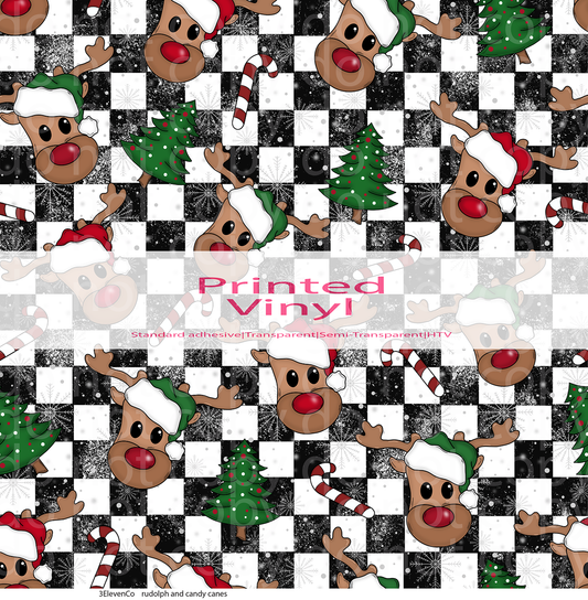 rudolph and candy canes vinyl sheet