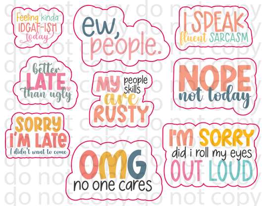 sarcastic sticker sheet