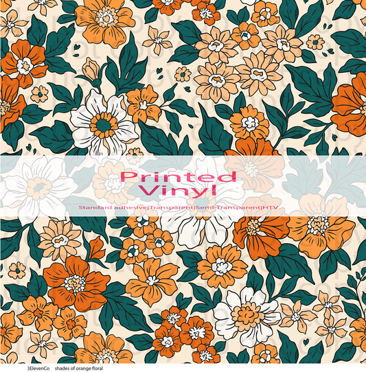 shades of orange floral vinyl sheet