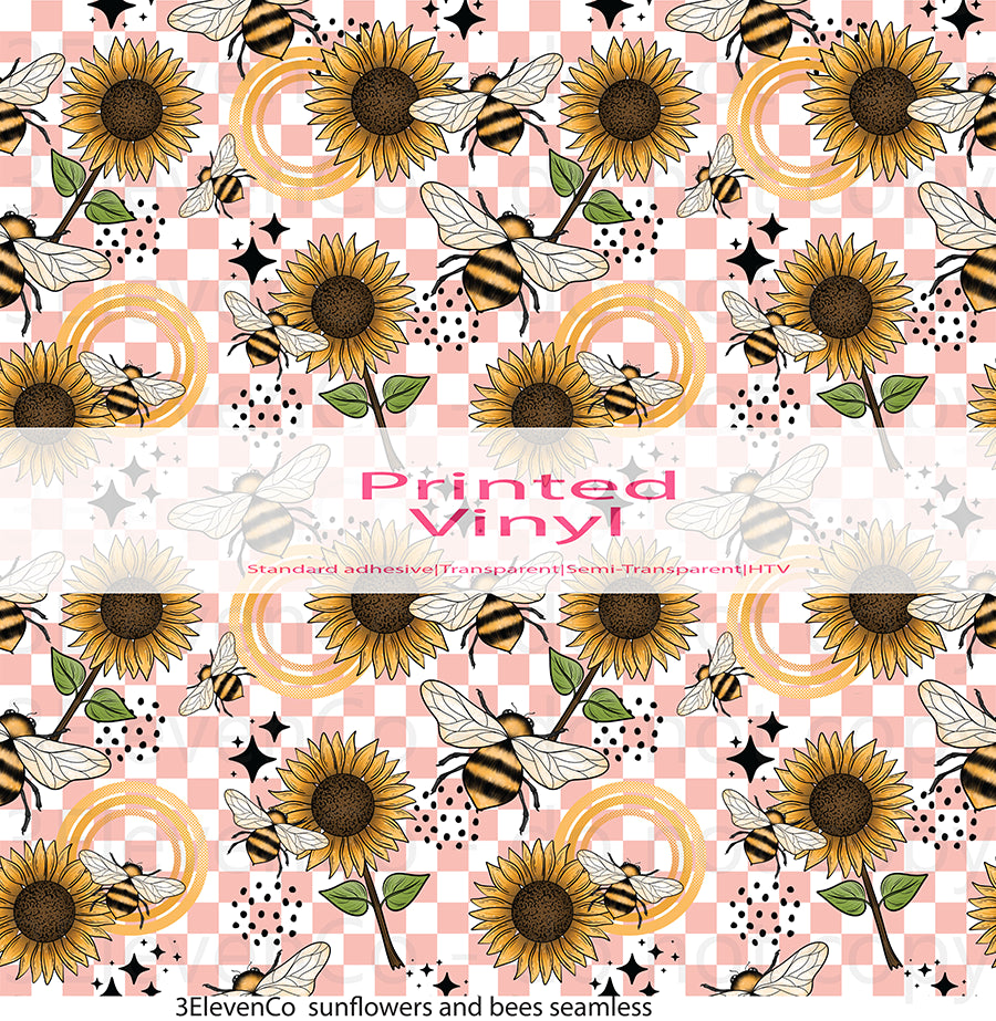 sunflowers and bees seamless vinyl sheet