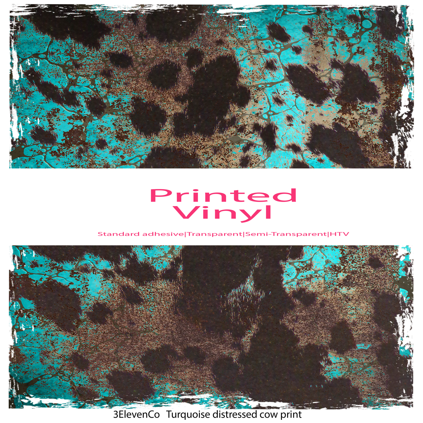 Turquoise distressed cow print vinyl sheet