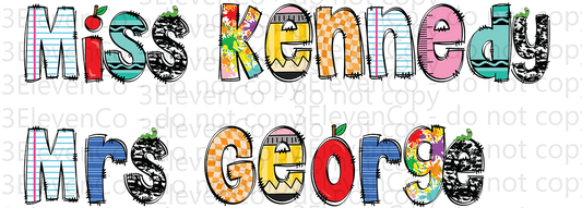 Custom Teacher Name UV DTF decals