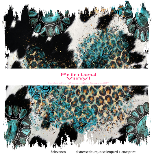 Turquoise distressed leopard + cow print vinyl sheet