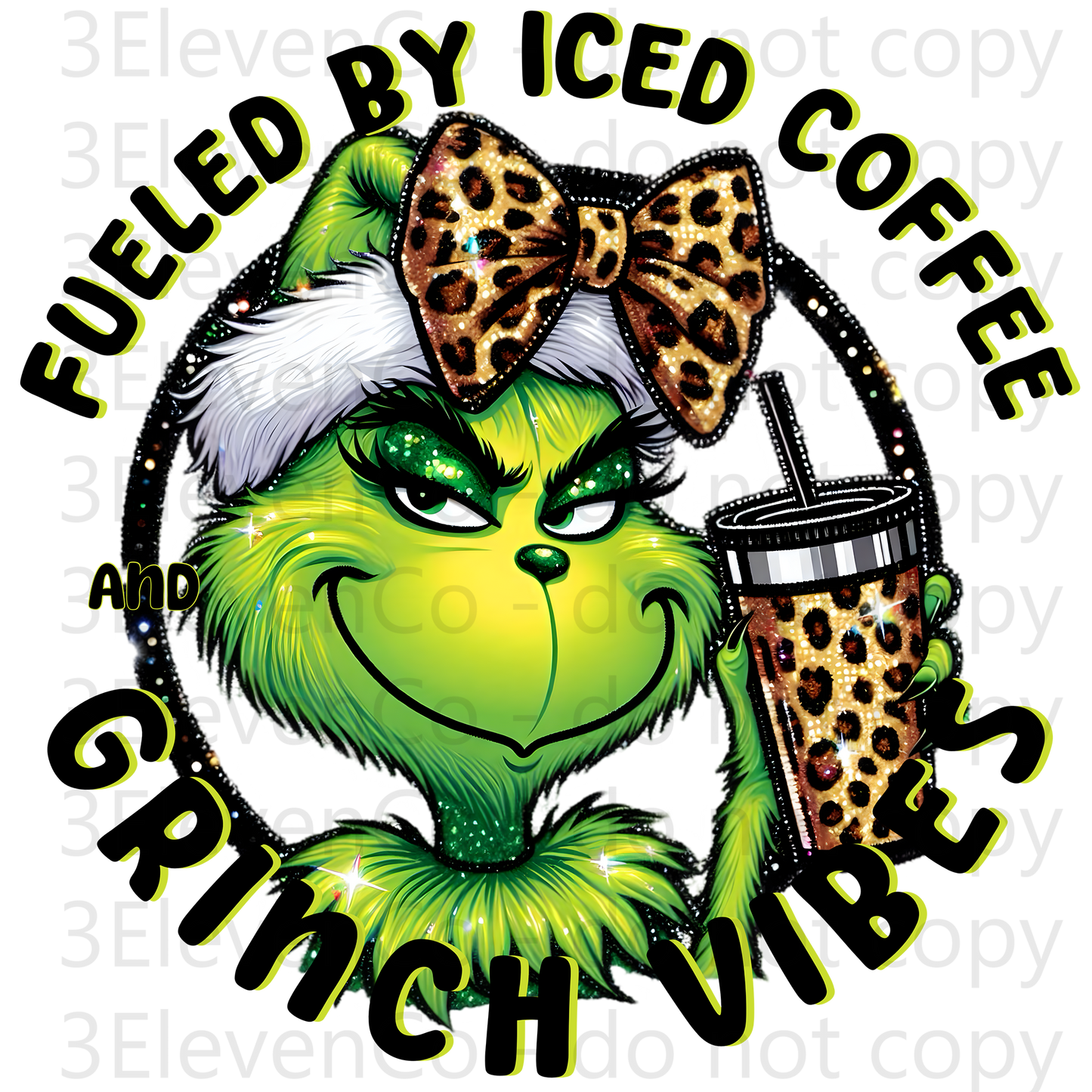 VD 2024 fueled by iced coffee and grinch vibes UV DTF decal